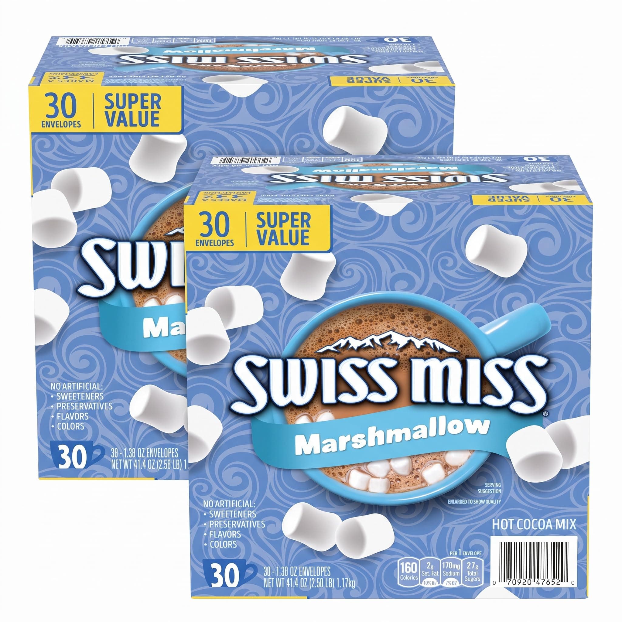 Swiss Miss Chocolate Hot Cocoa Mix With Marshmallows, Hot Cocoa Bar Supplies, 1.38 oz., Envelopes (Pack of 60)