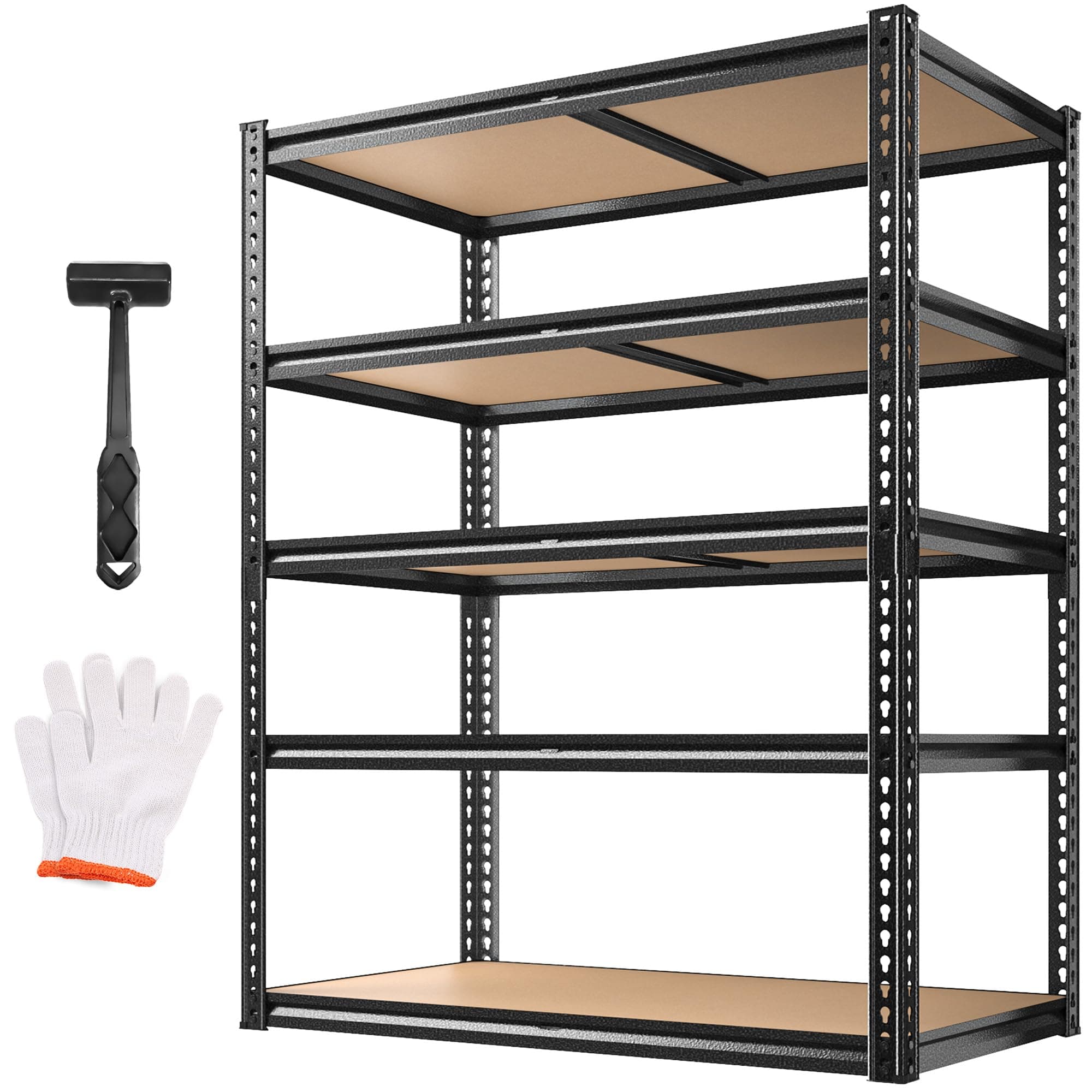 ROOMFAVE Garage Shelving Adjustable 5 Tier Storage Shelves Heavy Duty 72" H | 2200LBS Heavy Duty Metal Shelving Utility Rack for Basement, Warehouse, Commercial, Pantry, 35.5" L x 16" W x 72" H,Black