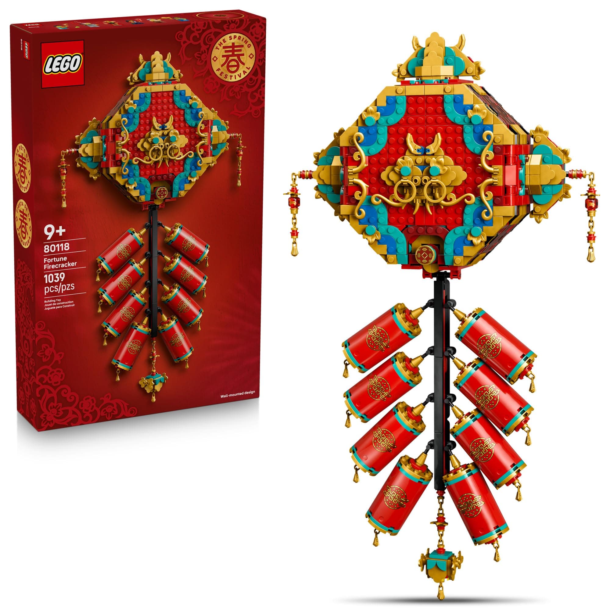 LEGO Spring Festival Fortune Firecracker 80118 | Building Toys for Boys & Girls, Ages 9+, Spring Festival & Chinese New Year Decor, Wall Art, 1039 Pieces, Gift for Kids