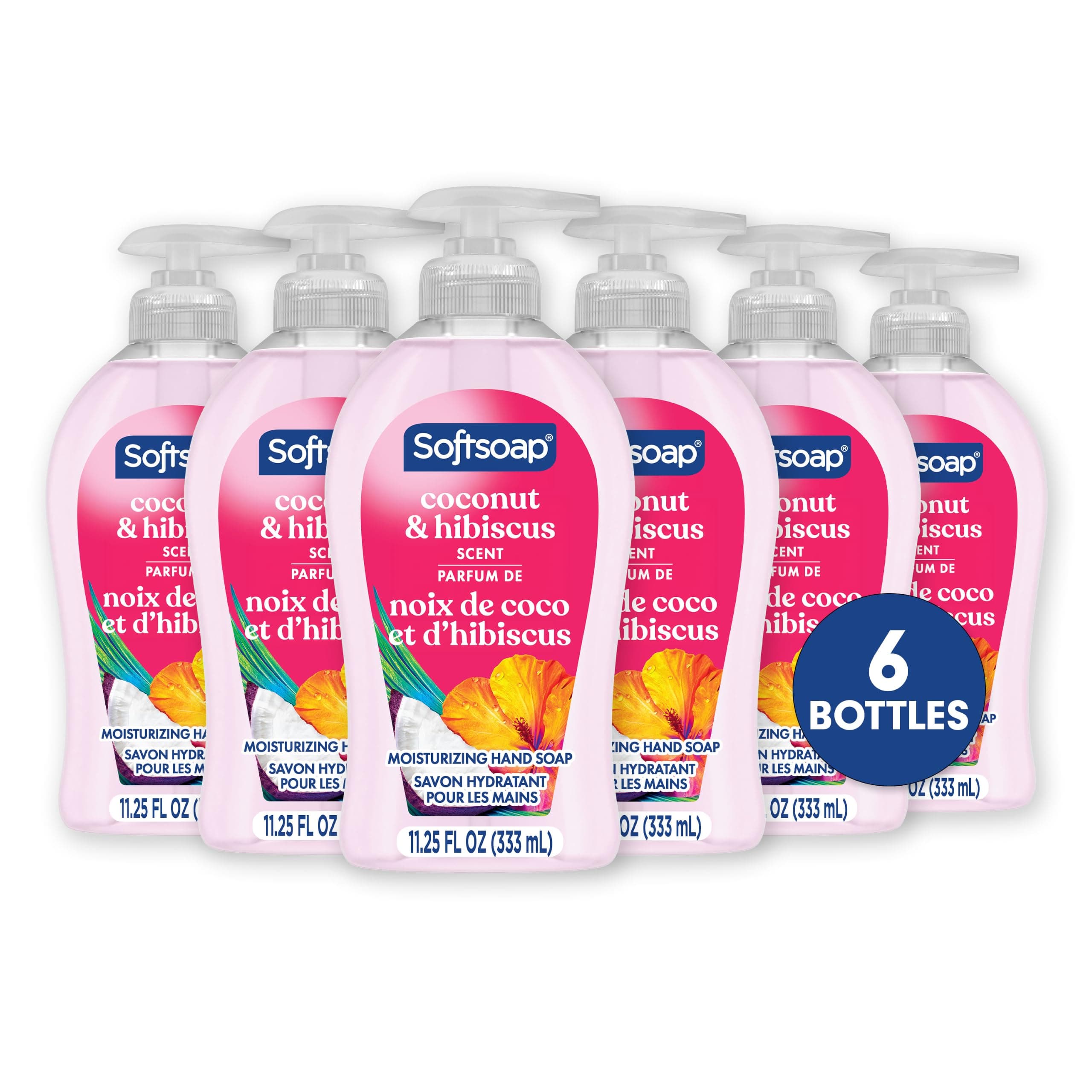 Softsoap Liquid Hand Soap, Coconut and Hibiscus Scent, 11.25 oz (6 Pack) | Moisturizing Hand Wash, Paraben-Free, Phthalate-Free, Washes Away Germs, for Bathroom & Kitchen, Gentle on Hands