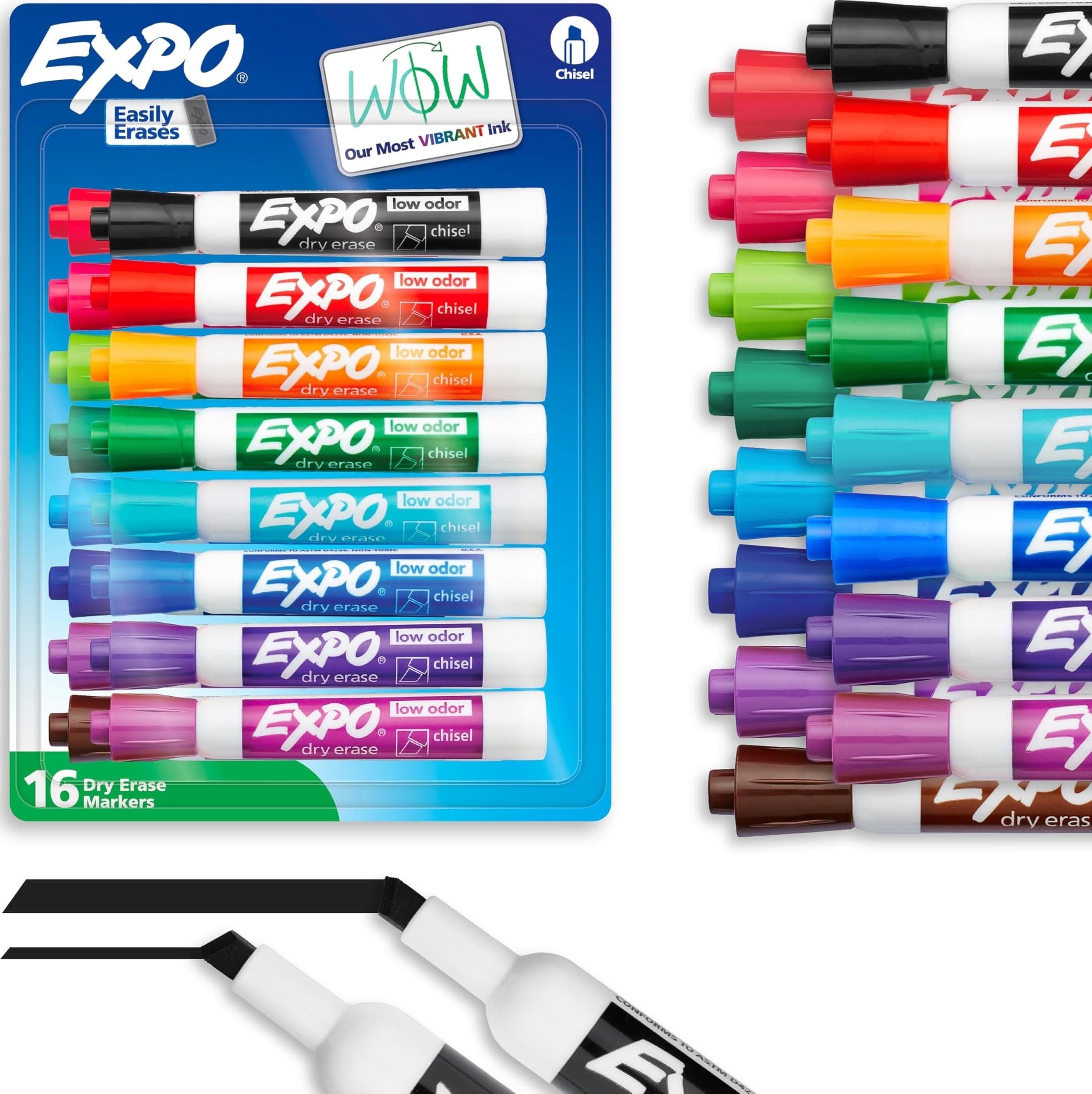 EXPO Dry Erase Markers, Low Odor Ink, Assorted Colors, Chisel Tip, 16 Count - Whiteboard, Calendar, Organization, Back to School, Teacher Supplies