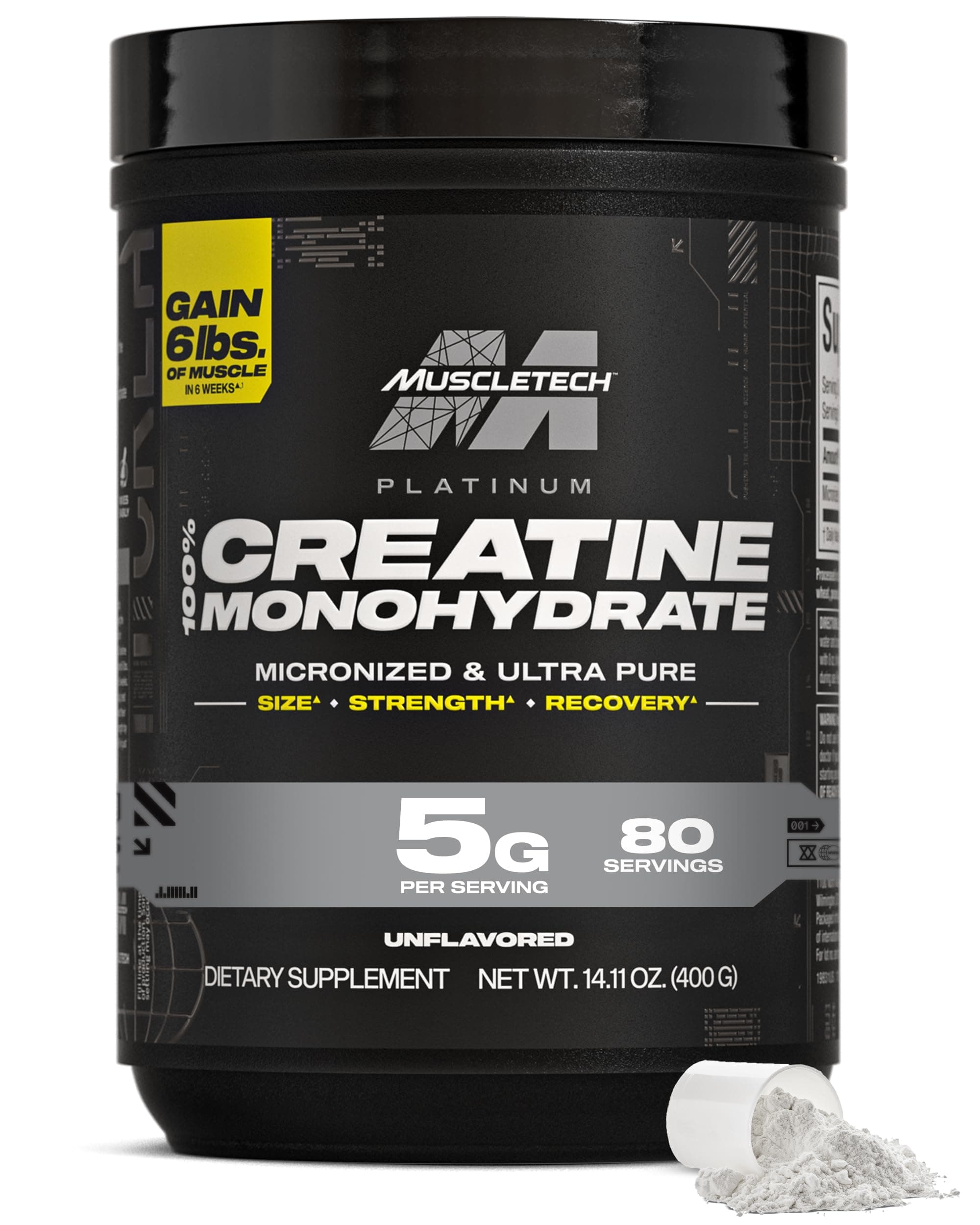 MuscleTech Creatine Monohydrate Powder, Platinum Pure (80 Servings) | Unflavored Micronized Creatine for Men & Women - Workout Supplements for Performance & Muscle Recovery - Packaging May Vary