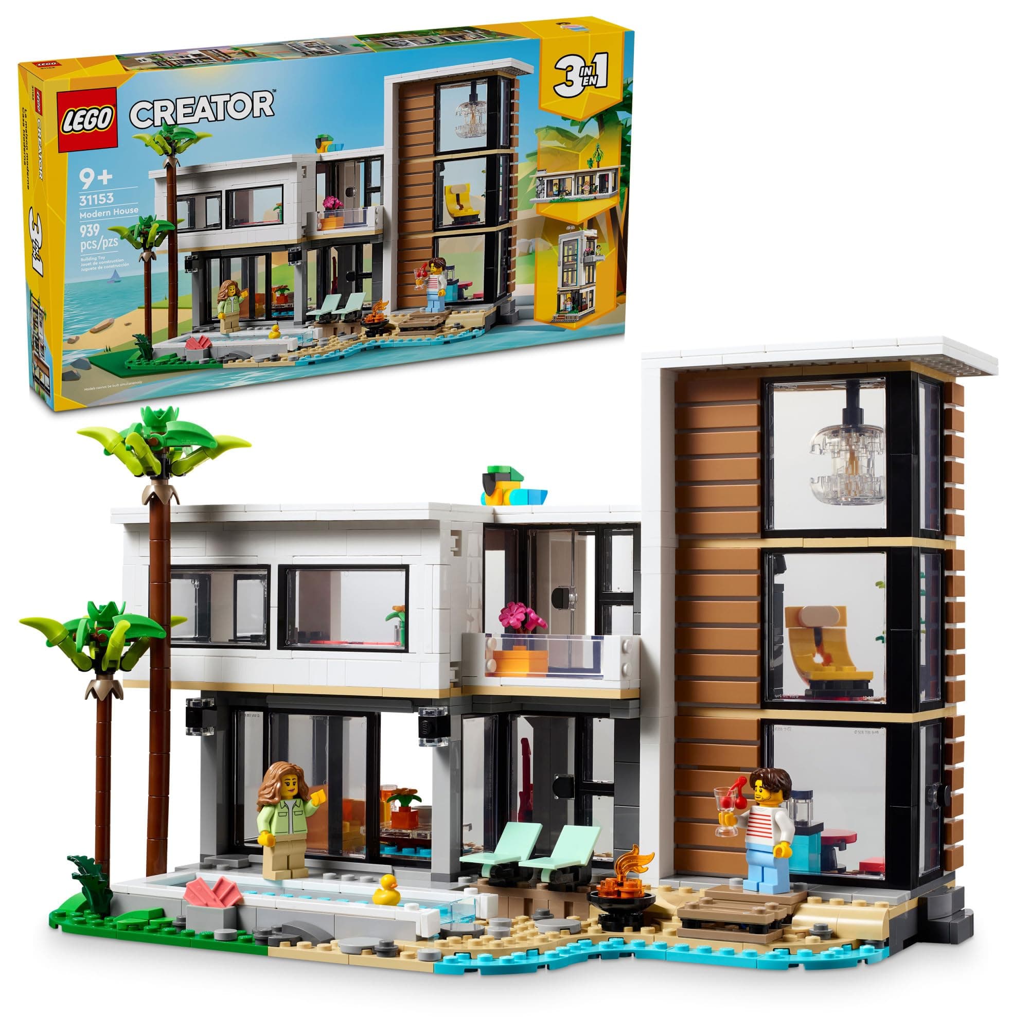 LEGO Creator 3 in 1 Modern House 31153 | Back to School Gift for Students, Building Toy, Girls & Boys, Ages 9+, 3 Building Options, 939 pieces, 2 Minifigures,