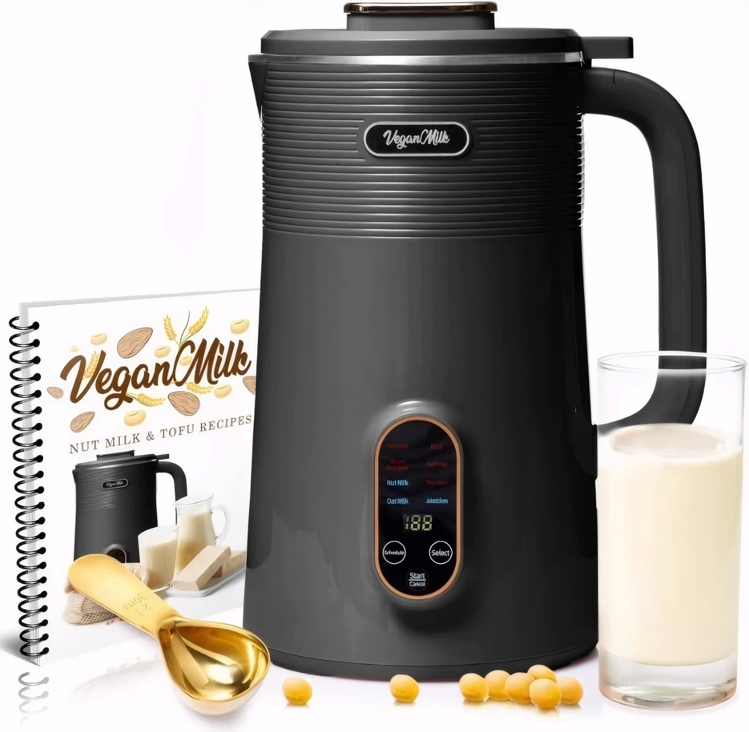 Nut Milk Maker Machine, Almond Milk Maker Machine, Soy Milk Maker Machine, Oat Milk Maker Machine - 8 in 1 Plant Based Milk Maker Machine Works as: Nut Milk Machine, Soymilk Maker & Soup Maker Machine | Almond Oat Coconut Plant Based Milk, Soup, Smoothie Maker, Keep Warm, Stainless Steel 8-Blade, 1L Capacity, Recipe Book