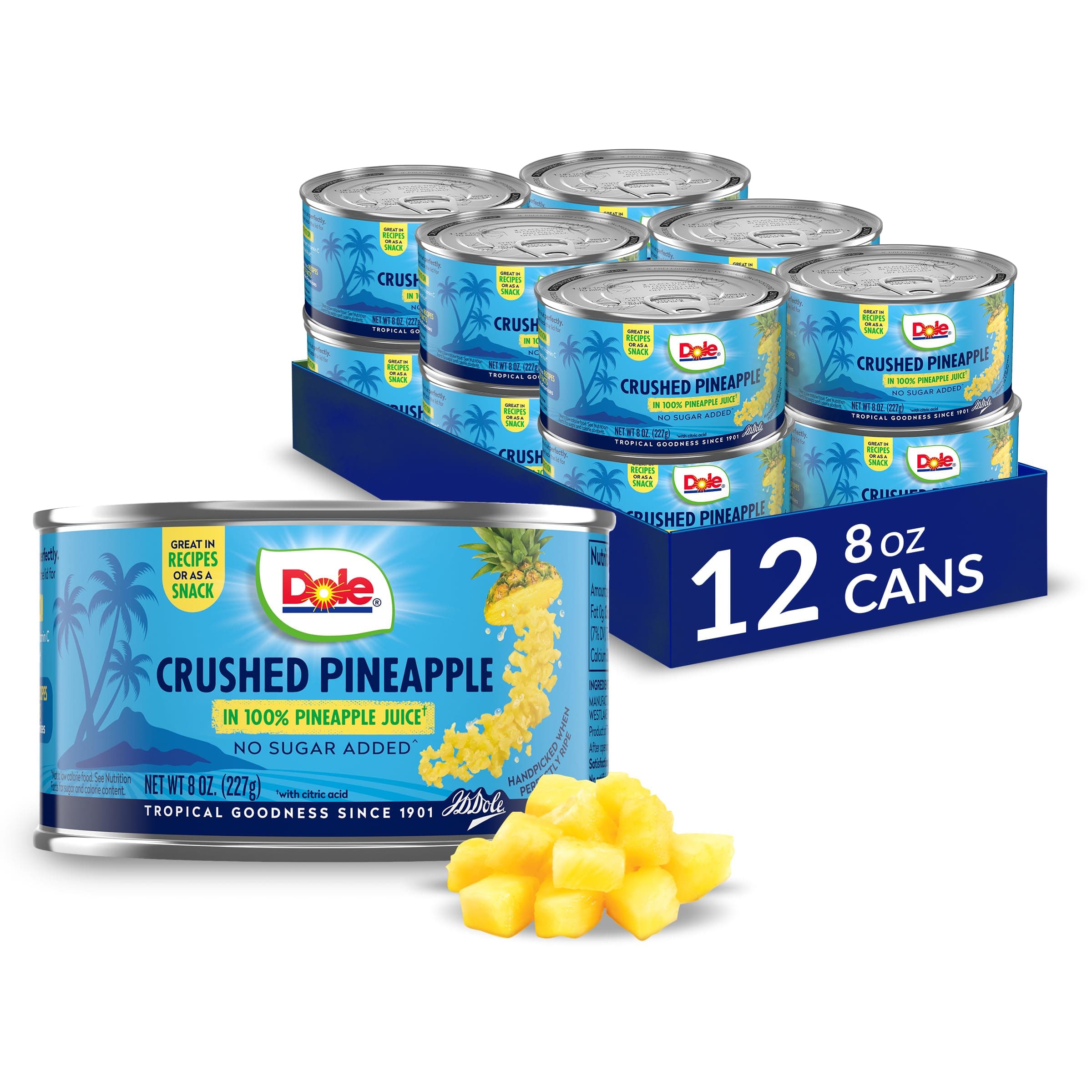 Dole Crushed Pineapple, 8 Oz | Canned Fruit, in 100% Pineapple Juice, Gluten Free, Pantry Staples