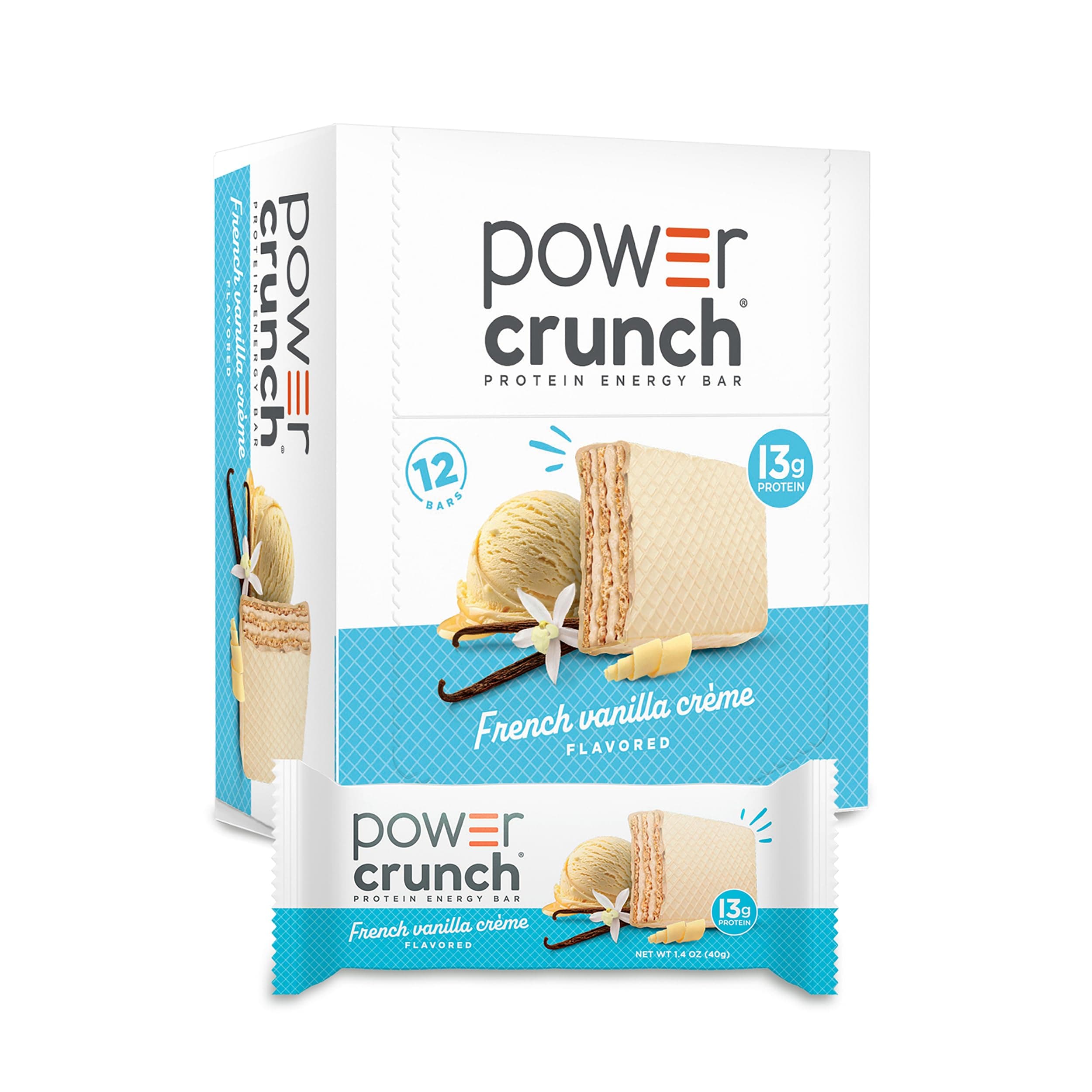Power Crunch Protein Energy Wafer Bars, French Vanilla Creme, 1.4 Ounce (12 Count)