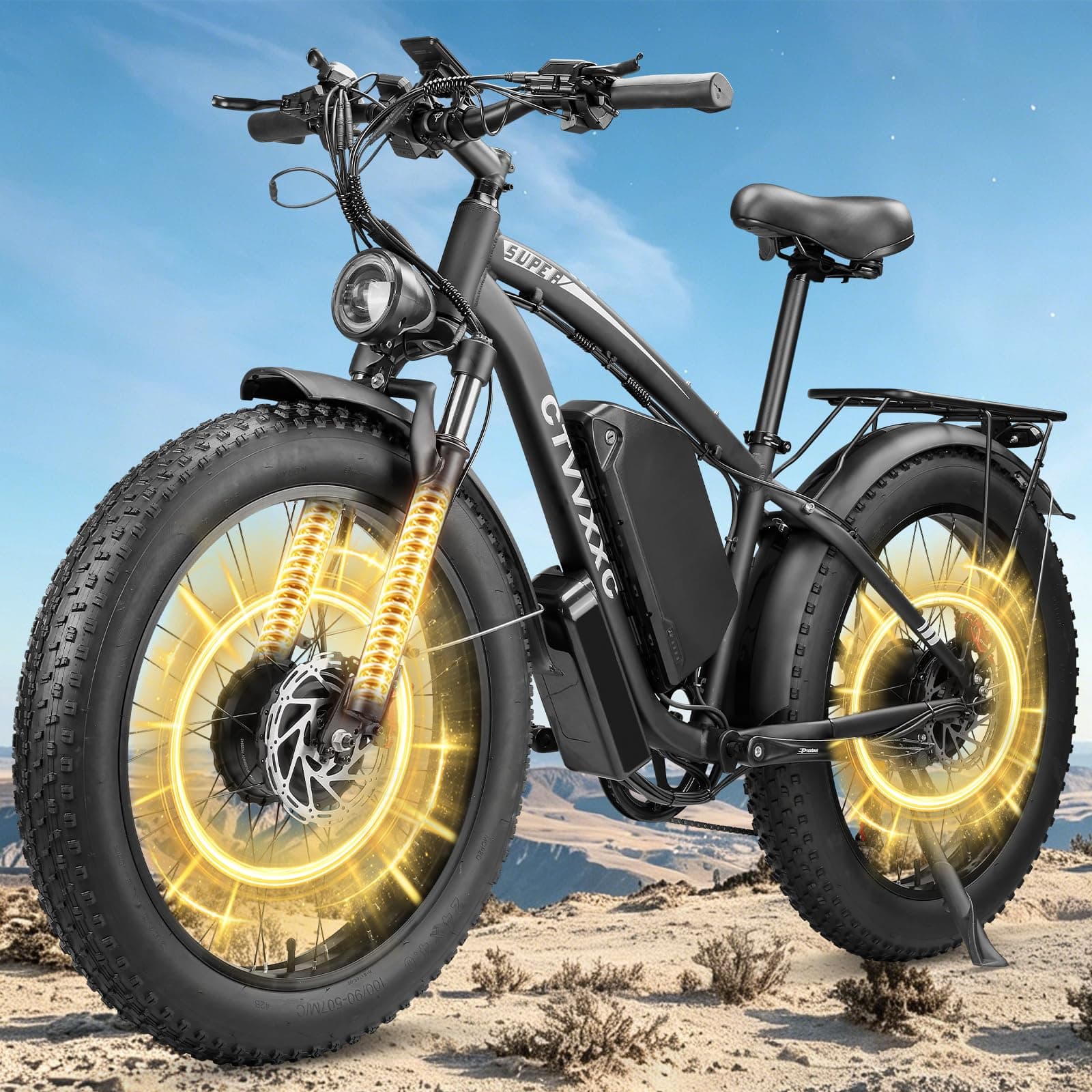 CTVVXXC 6000W Peak Dual Motor Ebike for Adults,45 MPH Fast Electric Bike | 58V Max Output 34Ah Up to 100 Miles,24" Fat Tire Lockable Suspension Electric Bicycle for Snow Off-Road Commuter Mountain