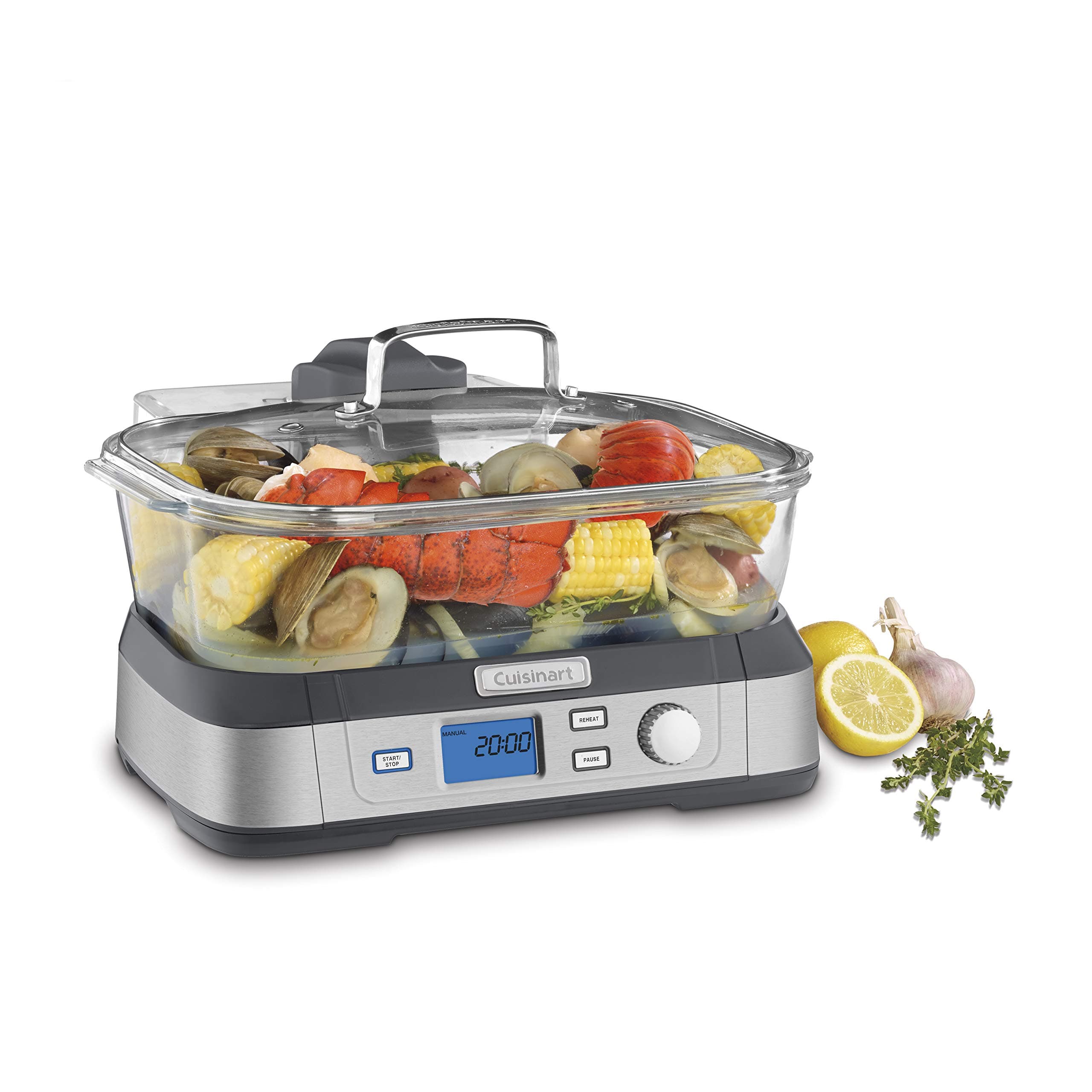 Cuisinart Glass Food Steamer, 5 Pre-Programmed Settings, 5-Liter Capacity | 5-liter poultry, grains, seafood & vegetable steamer with Keep Warm function, audible alert & Delay Start feature, STM-1000