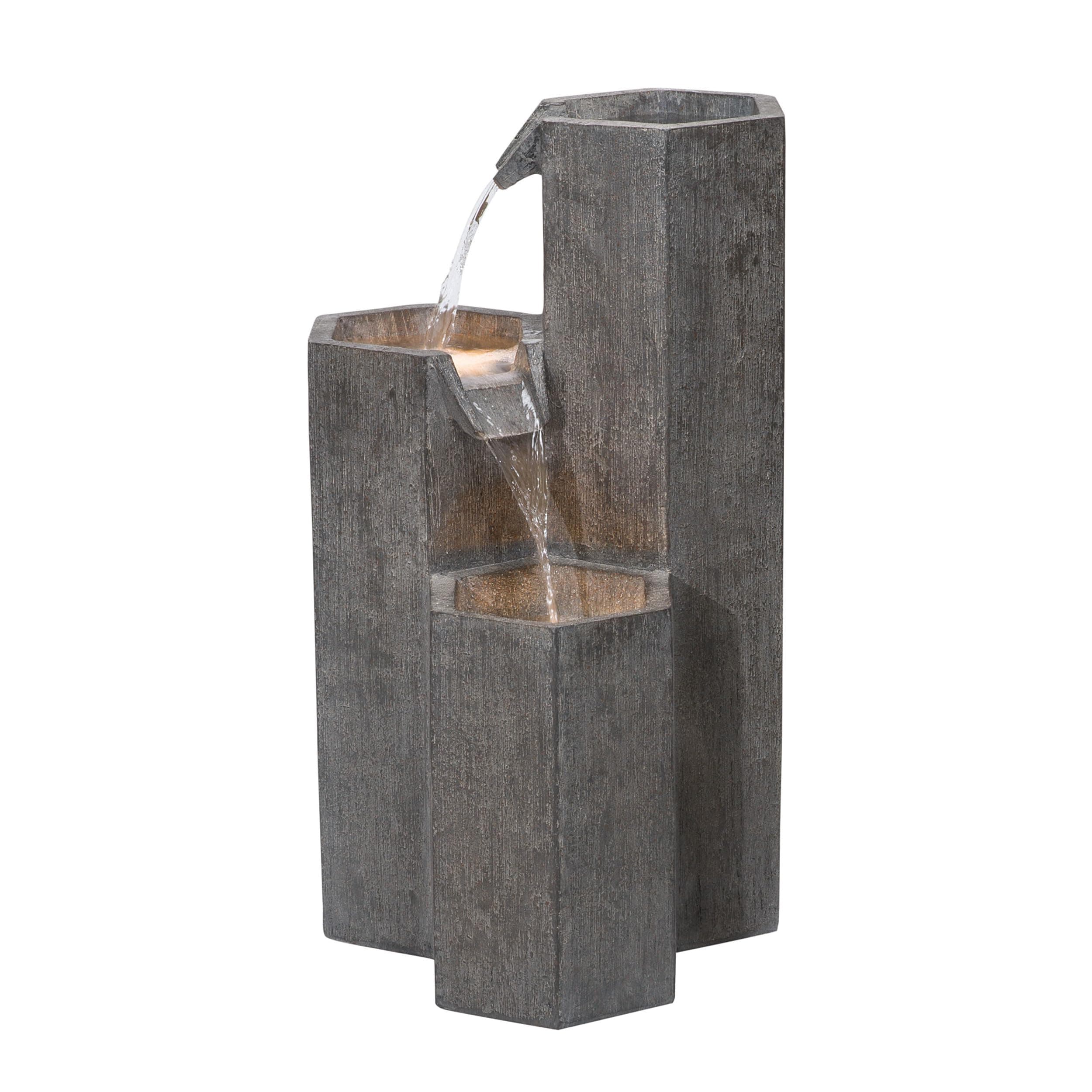 Alpine Corporation 25" Tall Indoor/Outdoor 3-Tier Hexagonal Columns Fountain with LED Lights