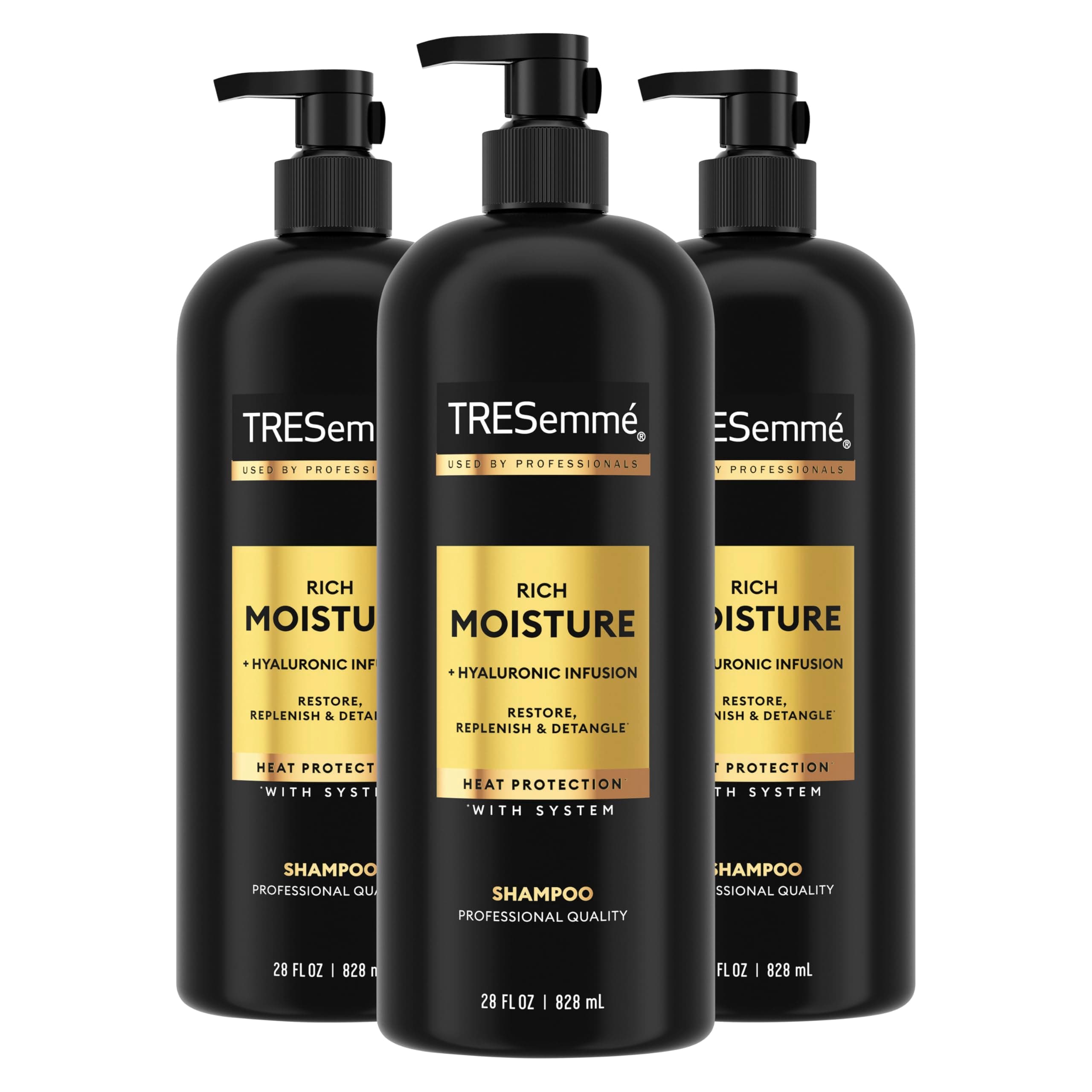 TRESemmé Rich Moisture Hydrating Shampoo for Dry Hair 28 oz 3 ct | Moisturizing for frizz-prone hair, Restores damaged hair, Moisturizes & detangles, Adds shine, with Heat protection system