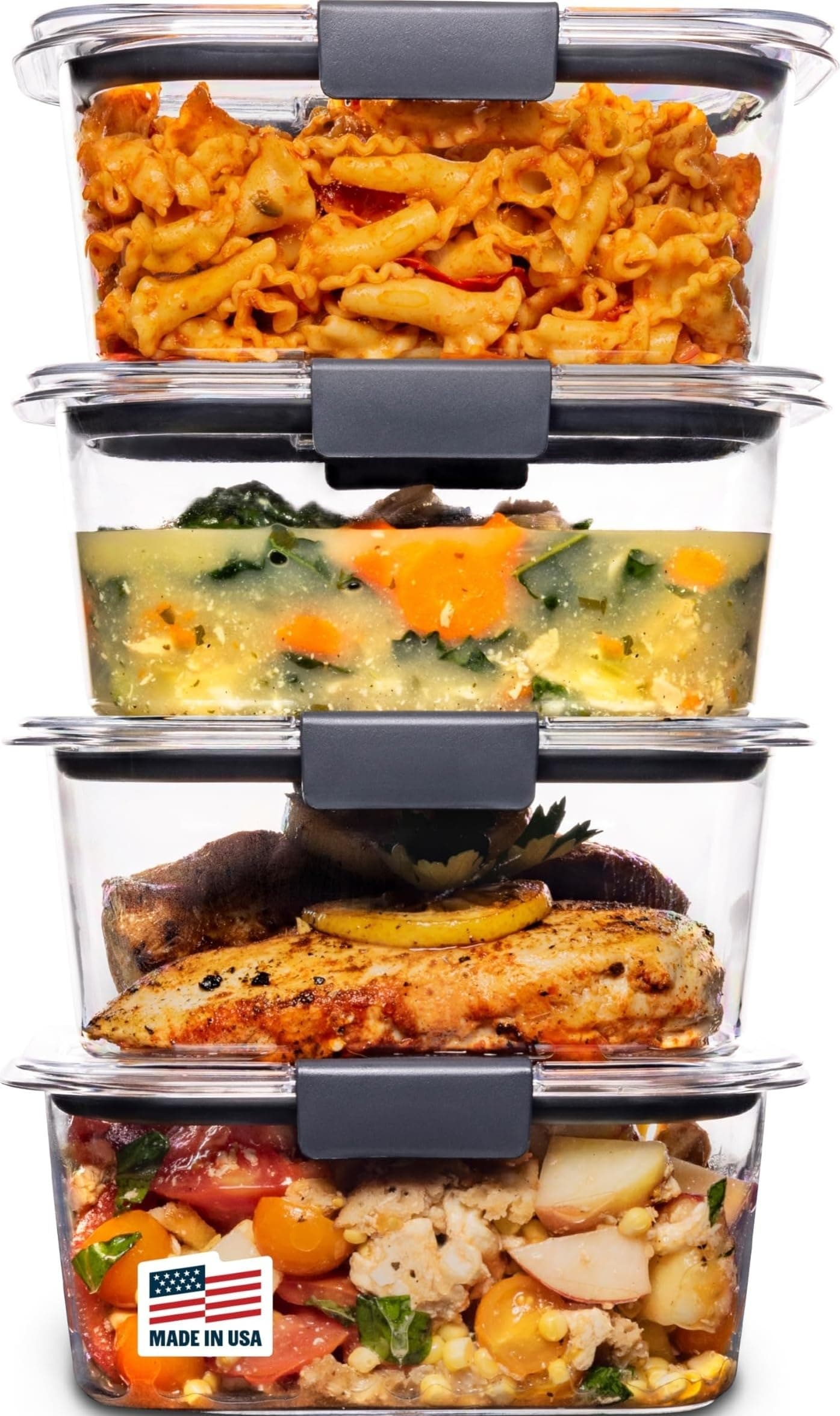 Rubbermaid Brilliance BPA Free Airtight Food Storage Containers with Lids, Set of 4 (4.7 Cup) Ideal for Lunch, Meal Prep, and Leftovers