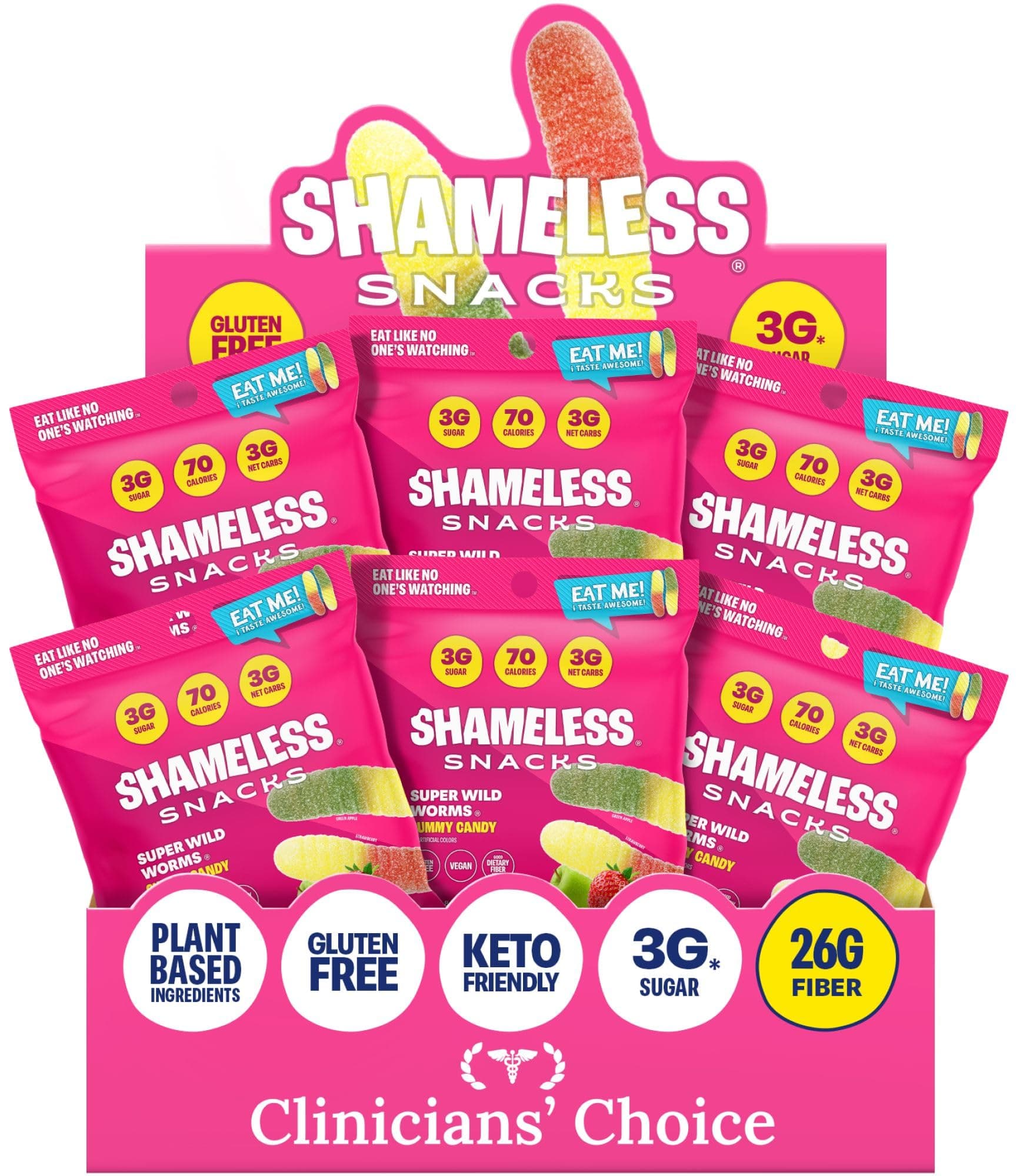 Shameless Snacks Sour Gummy Worms - Sour Candy & Fruit Snacks, Keto | Wild Worms Gummy Candy with 3g Sugar - Keto Gluten Free Vegan in Bulk for Kids & Adults