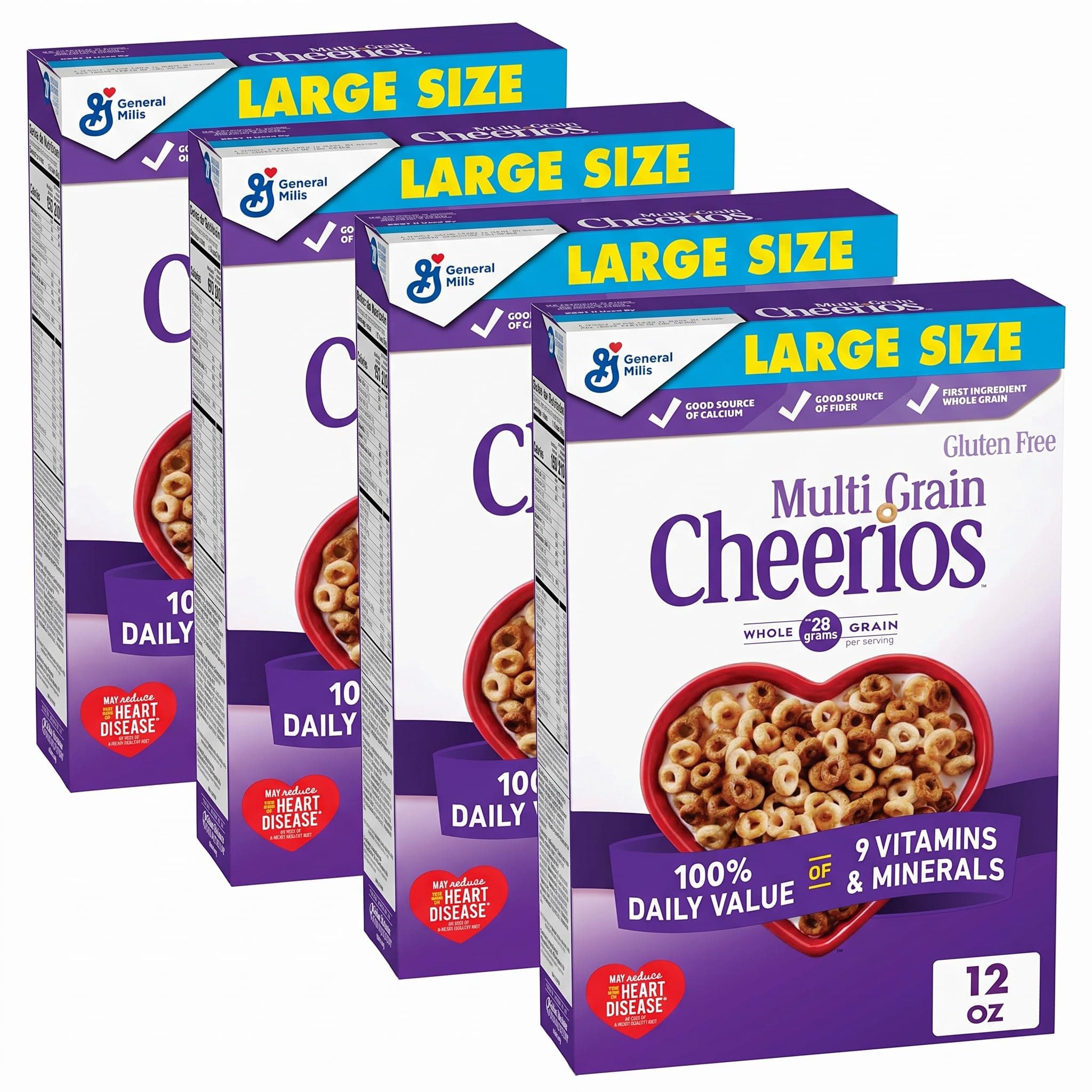 Cheerios Multi Grain Cheerios Heart Healthy Cereal, Large Size Cereal Box, 12 Oz(Pack of 4)