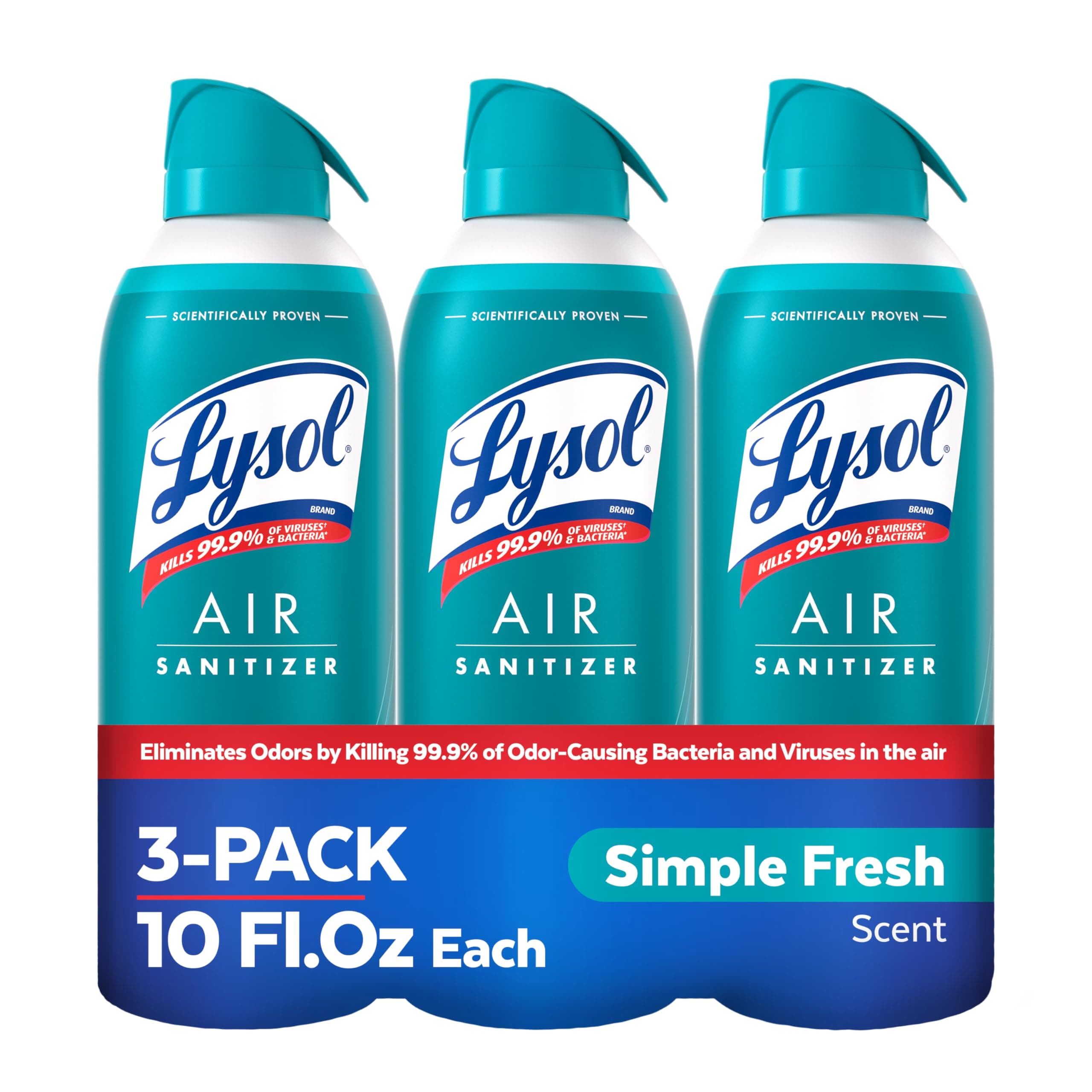 Lysol Air Sanitizer Spray, Air Freshener Alternative, Simple Fresh 3-Pk | Lysol Scented Air Sanitizing Room Spray, Bacterial Odor Eliminator, Home, Office, Classroom, Toilet, & Bathroom Spray, 10 oz
