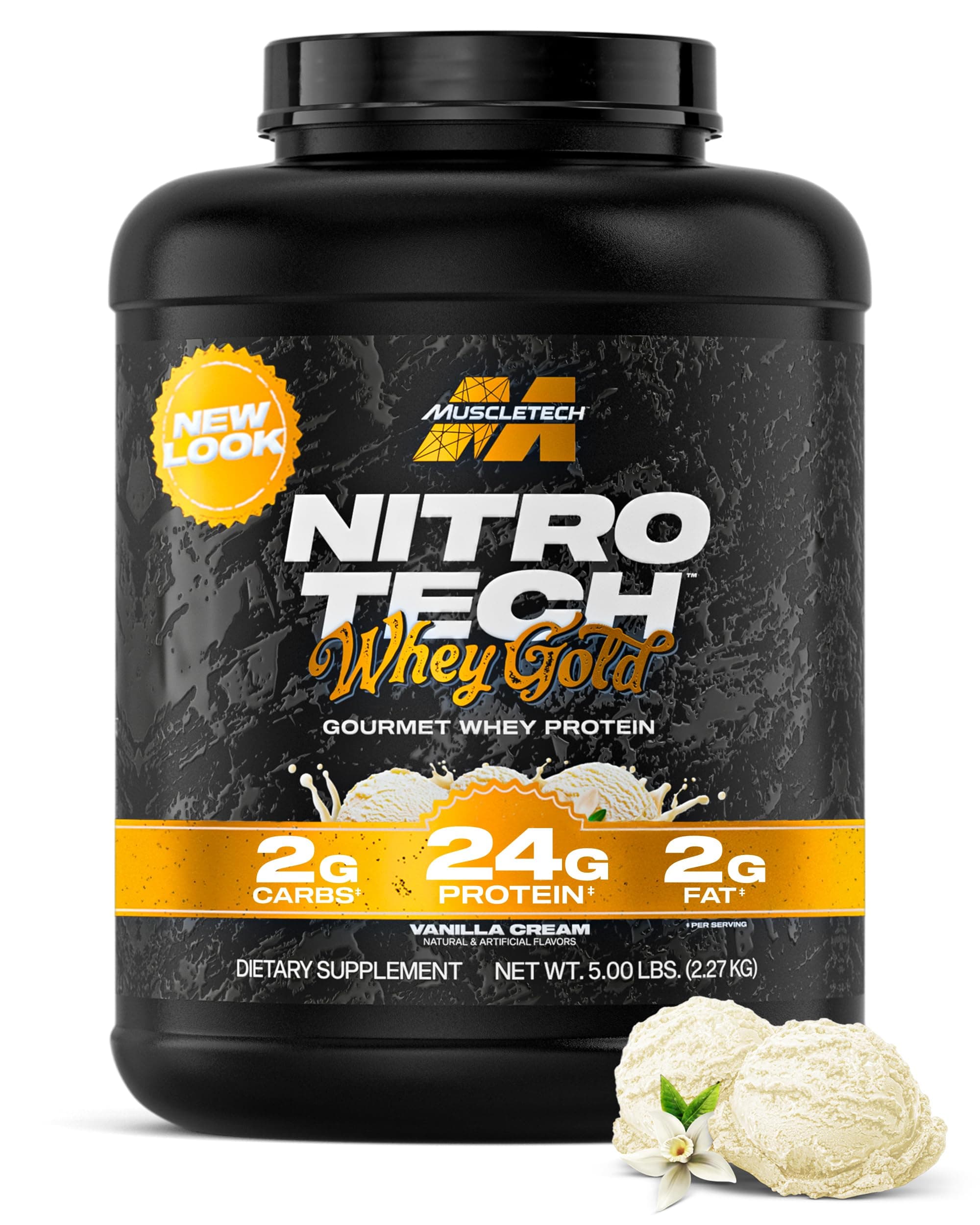MuscleTech Whey Protein Powder (Vanilla Cream, 5LB), 24g Protein | Nitro-Tech Whey Gold Isolate Smoothie Mix for Lean Muscle & Recovery for Women & Men - Packaging May Vary