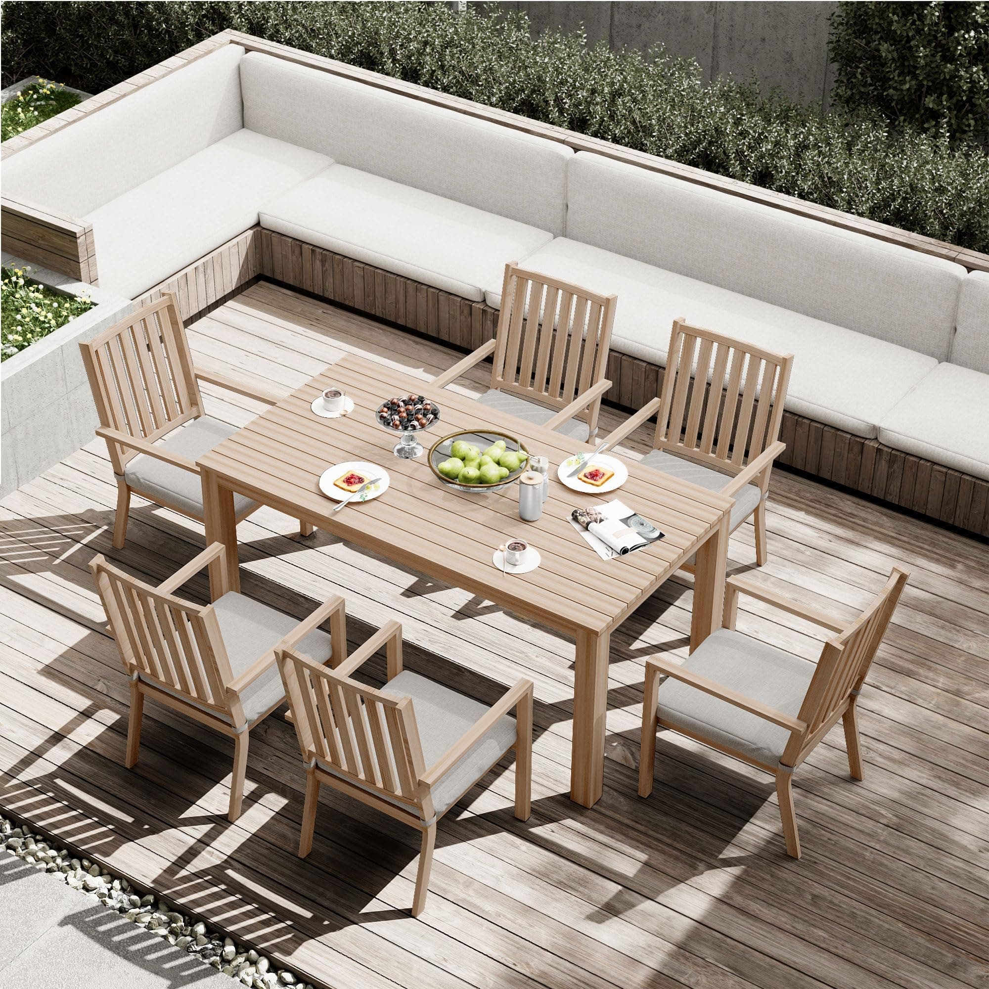 RoyalCraft Aluminum 7 Pieces Patio Dining Sets, Outdoor Dining Table with 6 Chairs, Outdoor Patio Dining Furniture Set with Removable Cushion for Lawn, Garden, Backyard, Brown