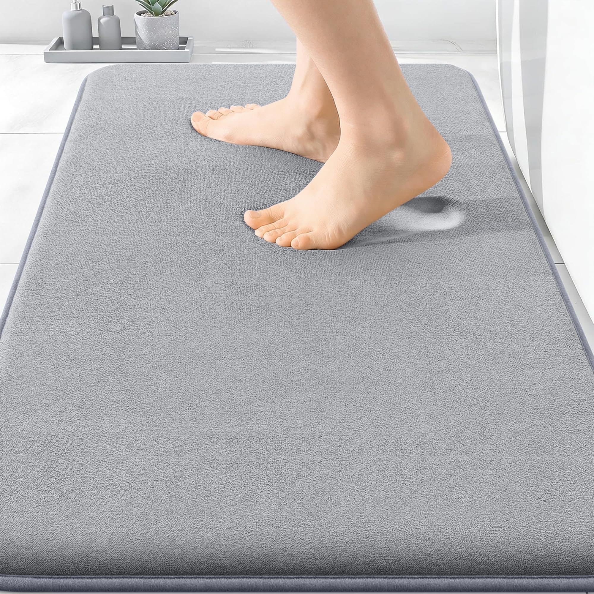 OLANLY Thick Memory Foam Bath Mat 30x20, Super Soft Absorbent Bathroom Rugs | Grey, Quick Dry, Machine Washable Shower Bath Rugs, Cushioned Bathmat Carpet for Bathroom Floor, Tub and Shower