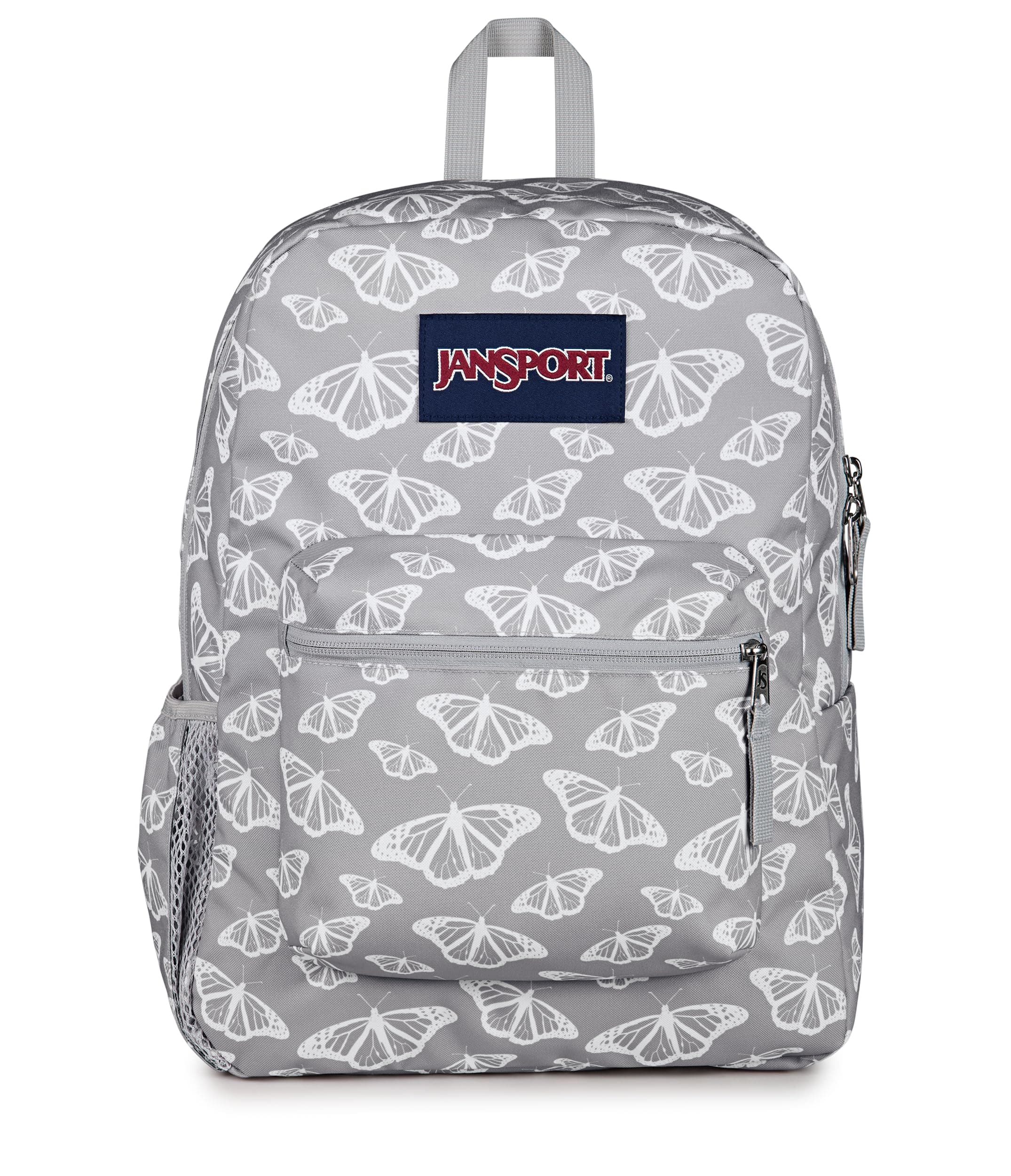 JanSport 26L Cross Town Backpack – 12 inch Daypack, Flutter By Grey | Small Compact Travel Bag with Water Bottle Pocket & Padded Shoulder Straps
