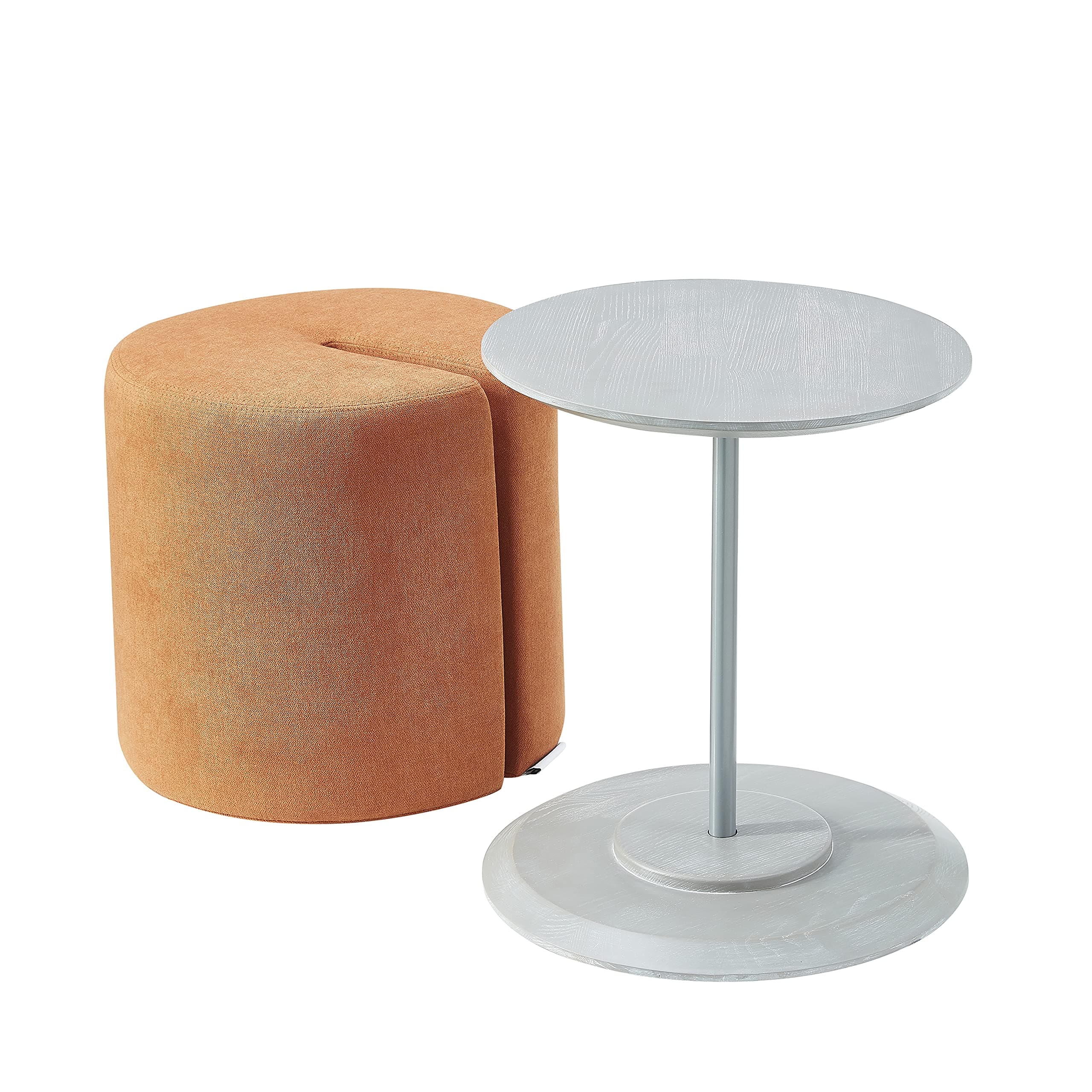 Mission Hills Furniture Accent Table and 18 in Round Nesting Ottoman, Modern Upholstered Fabric Chair, Small Ashwood Table for Living Room, Bedroom, Home and Office, Orange (2-Piece Set)