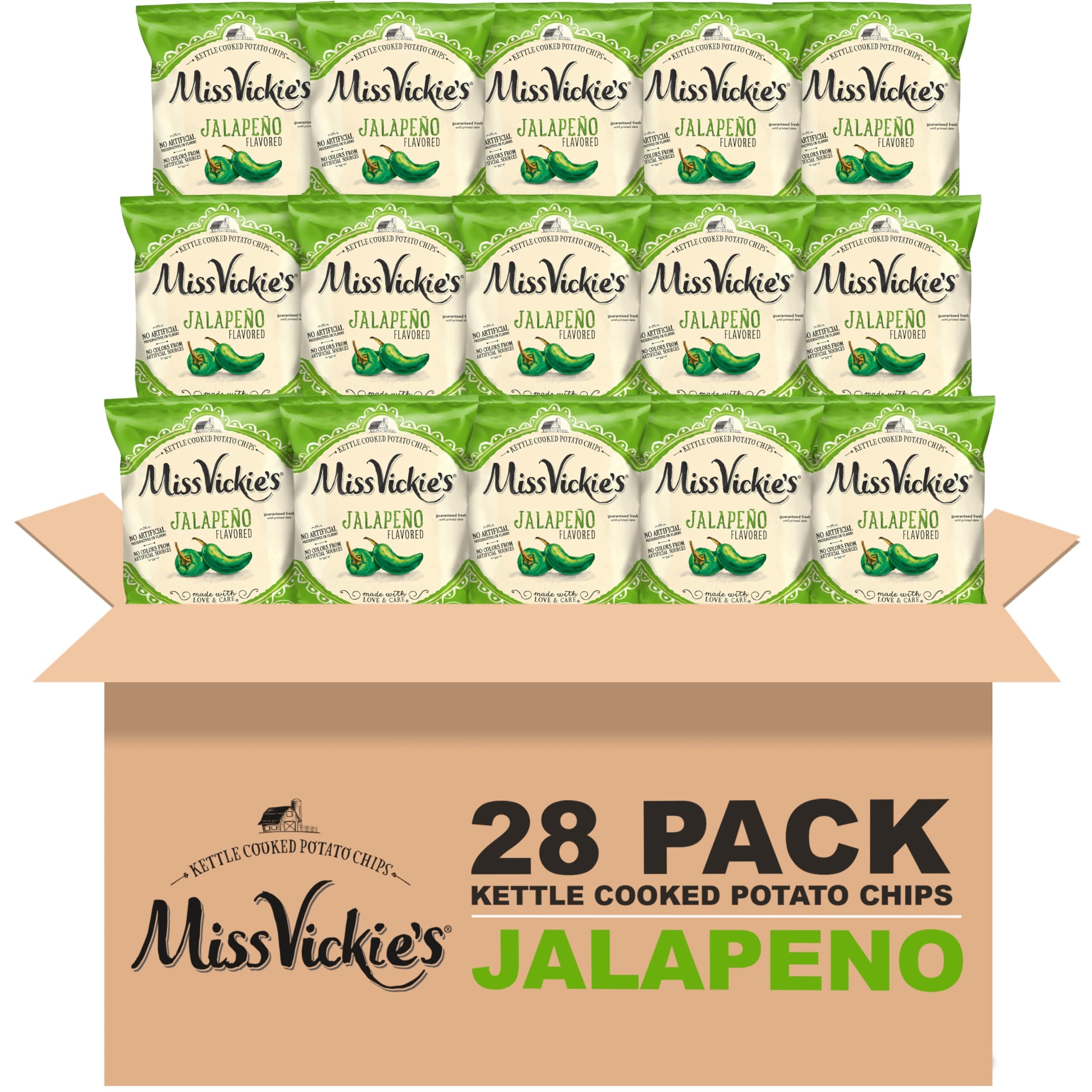 Miss Vickie's Kettle Cooked Potato Chips, Jalapeno, 1.375 Ounce (Pack of 28)