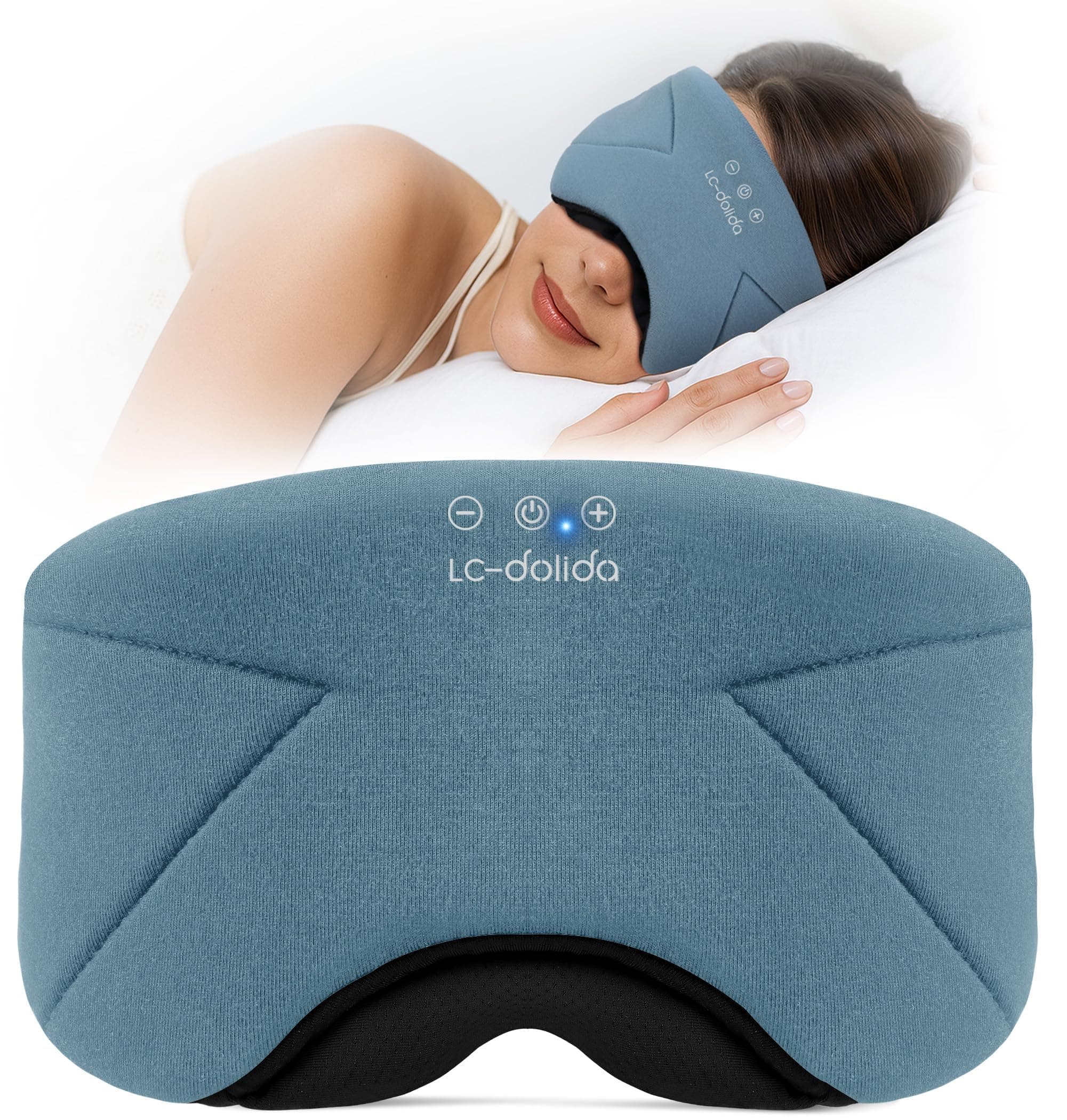 Sleep Mask with Headphones Bluetooth 5.4, LC-dolida Soft Bamboo Cotton Wireless Bluetooth Sleep Mask, Music Sleeping Headphones Cooling & Breathable, Ultra-Thin Stereo Speaker for Side Sleepers
