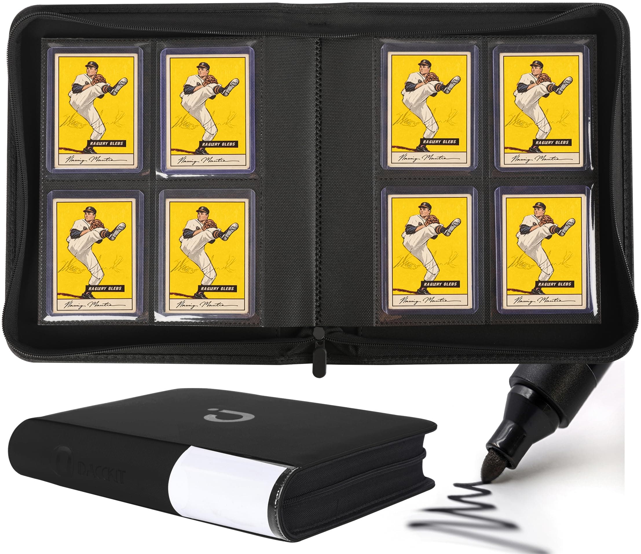 Top Loader Binder, Holds 128 Cards - 4 Pocket Top Loader Binder for 3" x 4" Rigid Card Holders for Trading Cards or Sports Cards, Model A - Classic Black
