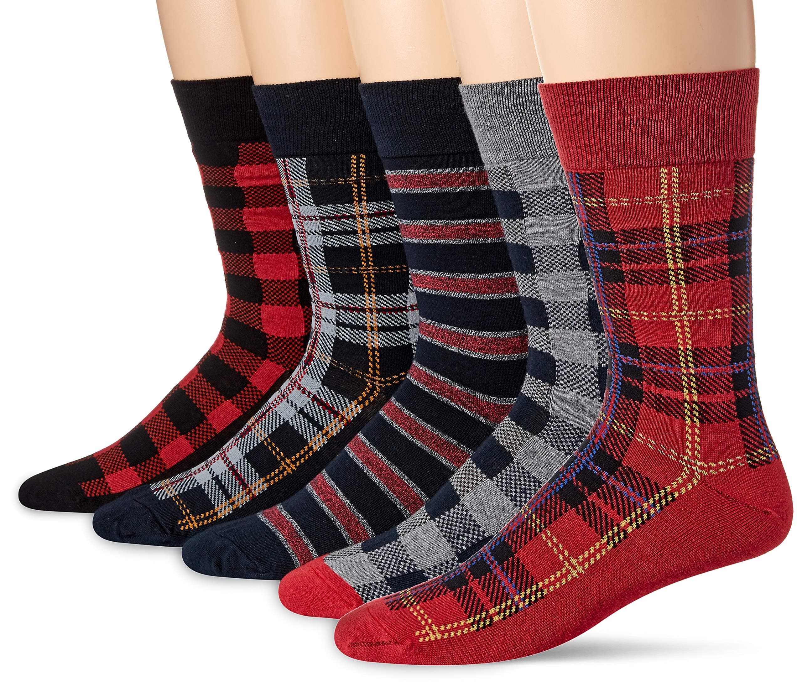 Amazon Essentials Men's Patterned Cotton Dress Crew Socks, 5 Pairs