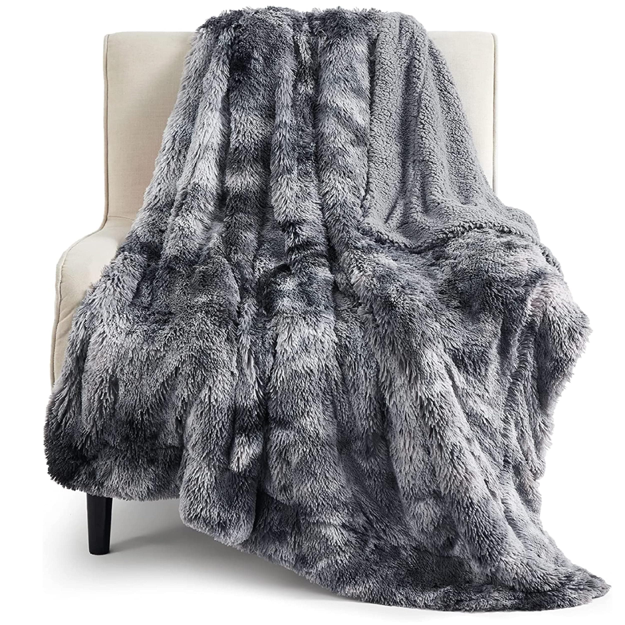 Bedsure Faux Fur Fluffy Fleece Sherpa Blanket Couch Throw Grey 50"x60" | Fuzzy Plush, Thick Warm, Fall, Comfort Cozy Soft Home Room Decor, Gift for Women Men, Couch Bed, Teen Girl Bedding