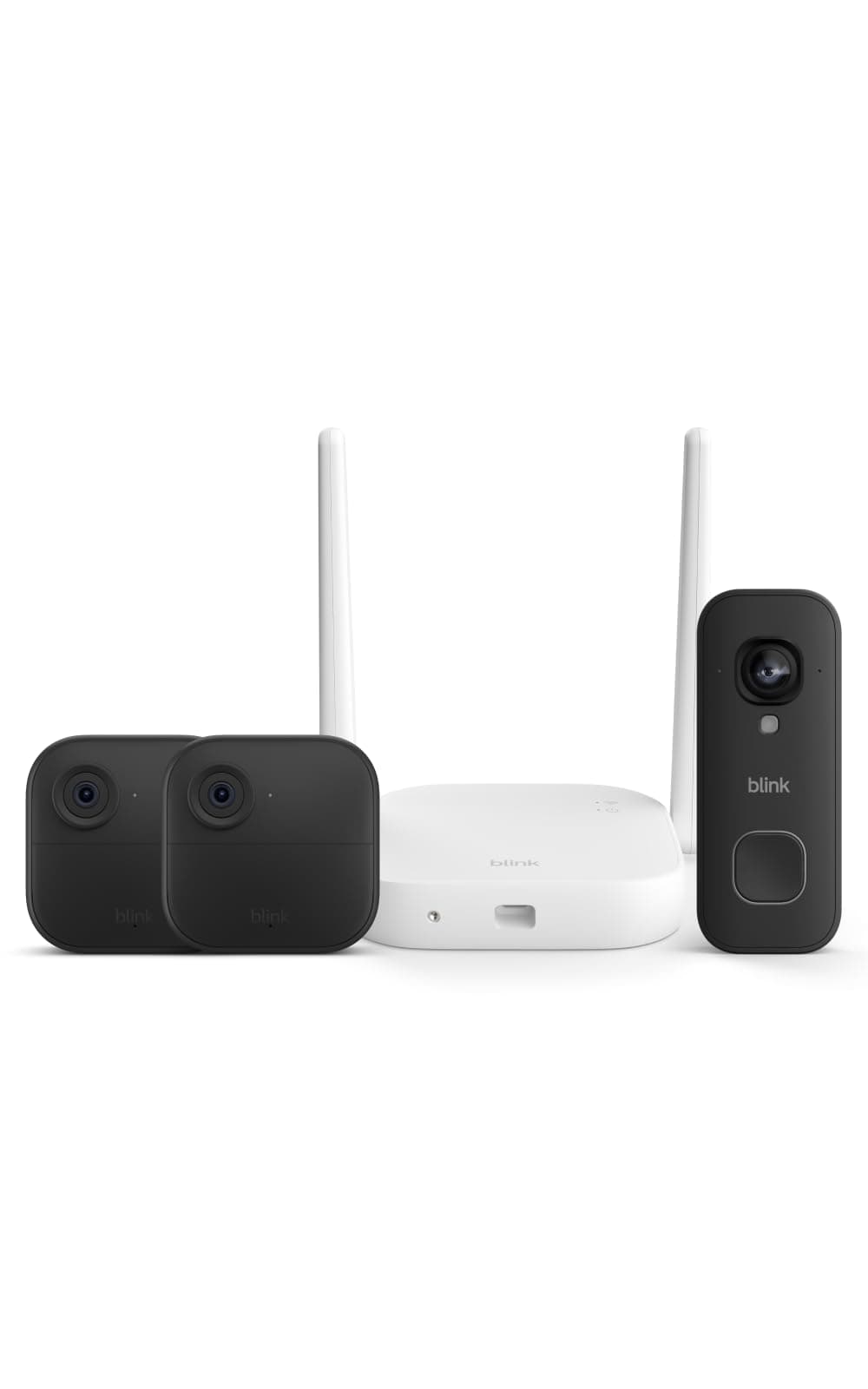 Blink Outdoor XR+ and Wired Doorbell 2K+ — Extended range wireless Outdoor 4 camera and 2K hardwired doorbell. Sync Module XR+ included — 2 camera system + doorbell