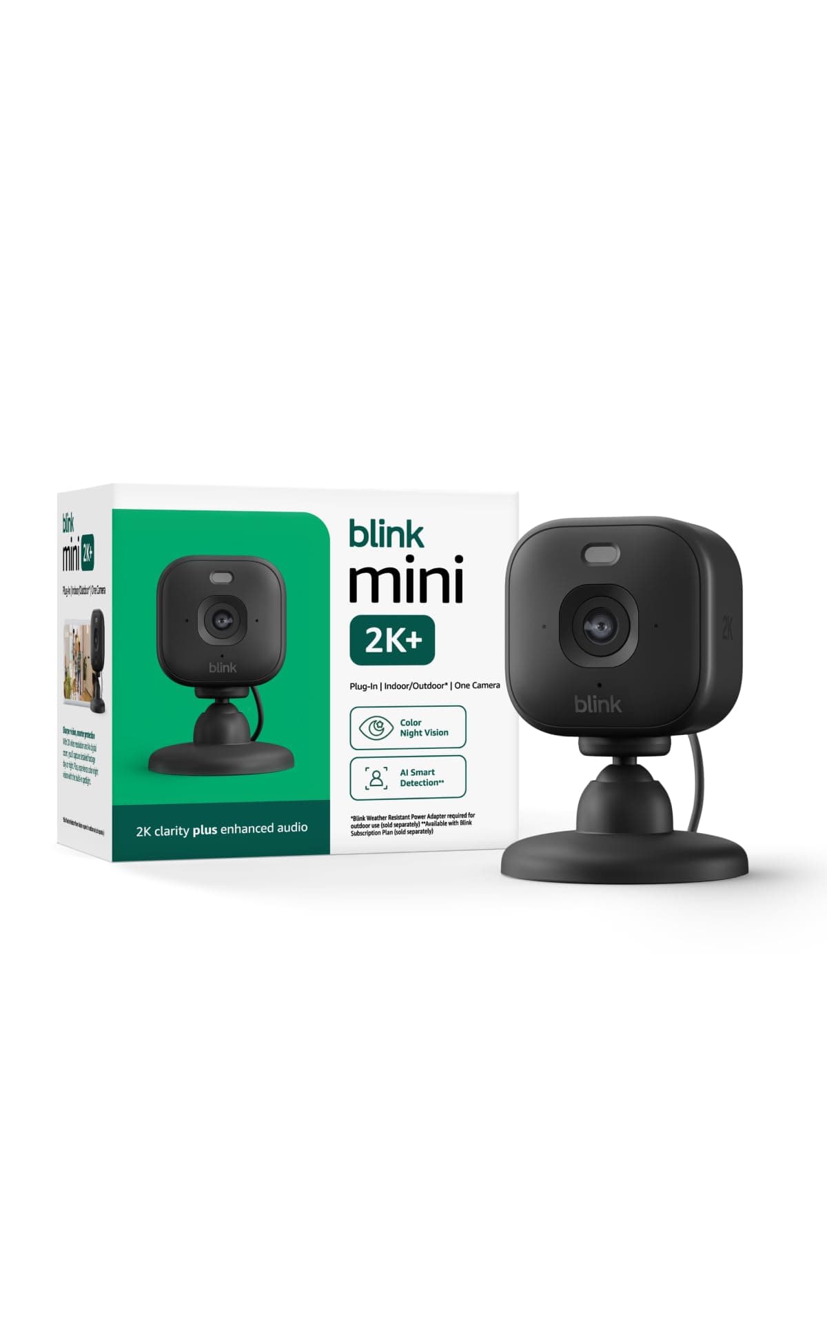 Blink Mini 2K+ (newest model) – Plug-in Home & Pet Indoor Security Camera with 2K video resolution, night vision, enhanced audio, motion detection – 1 camera (Black)